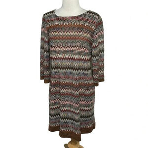Studio One size 12‎ boho neutral multicolor chevron print shirt dress